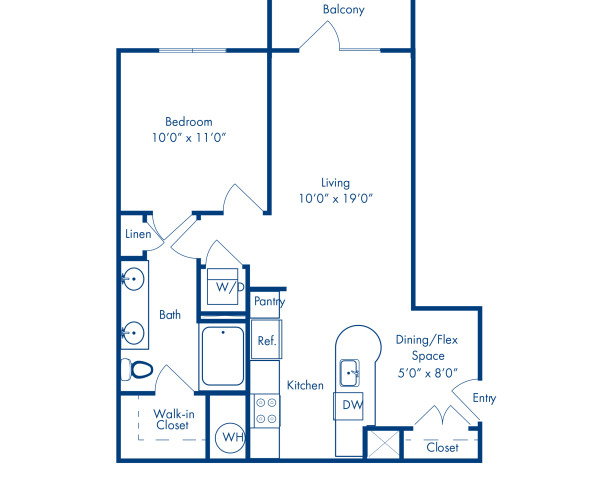 Blueprint of Ansley Floor Plan, 1 Bedroom and 1 Bathroom at Camden Buckhead Square Apartments in Atlanta, GA