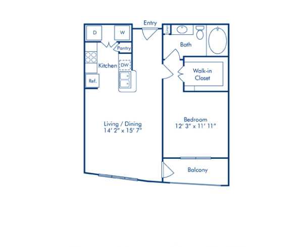 Blueprint of Florence Floor Plan, 1 Bedroom and 1 Bathroom at Camden Plaza Apartments in Houston, TX