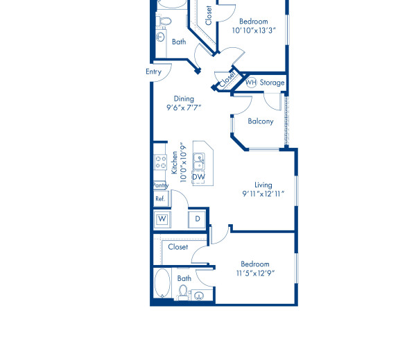 Blueprint of The B2 Floor Plan, 2 Bedrooms and 2 Bathrooms at Camden Tempe Apartments in Tempe, AZ