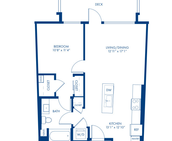 Blueprint of A1c Floor Plan, 1 Bedroom and 1 Bathroom at Camden Glendale Apartments in Glendale, CA