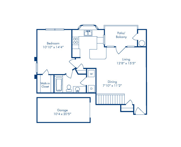 Blueprint of A2D Floor Plan, 1 Bedroom and 1 Bathroom at Camden Legacy Park Apartments in Plano, TX