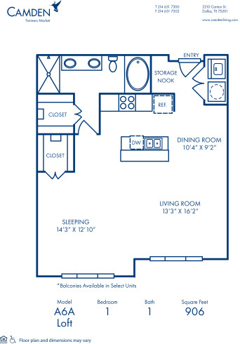 Blueprint of A6A - Loft Floor Plan, 1 Bedroom and 1 Bathroom at Camden Farmers Market Apartments in Dallas, TX