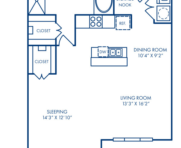 Blueprint of A6A - Loft Floor Plan, 1 Bedroom and 1 Bathroom at Camden Farmers Market Apartments in Dallas, TX