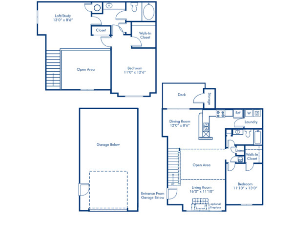 Blueprint of 2.2L1 Floor Plan, 2 Bedrooms and 2 Bathrooms at Camden Lake Pine Apartments in Apex, NC