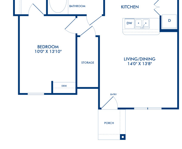 Blueprint of Earle Floor Plan, 1 Bedroom and 1 Bathroom at Camden Shadow Brook Apartments in Austin, TX