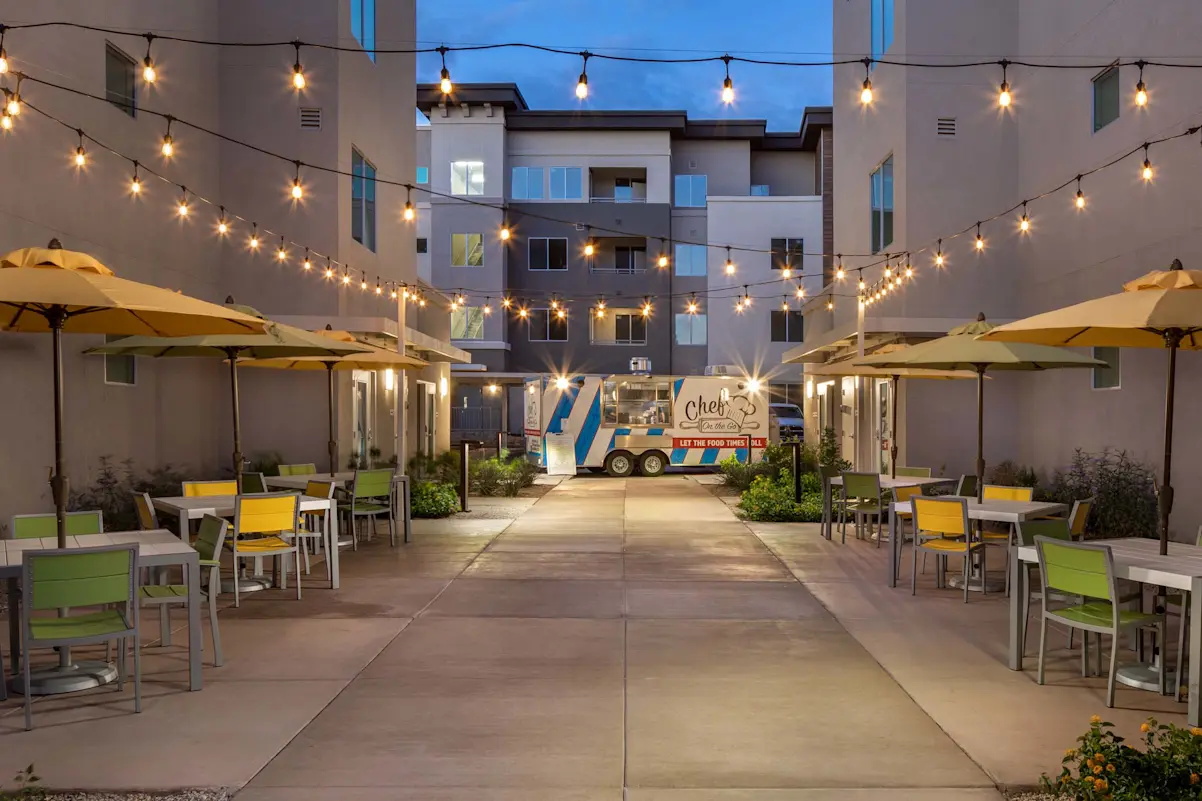 Outdoor dining courtyard at Camden North End.