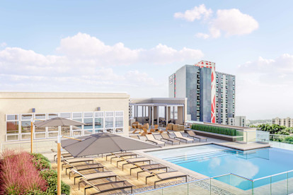 Rendering of rooftop pool deck at Camden Rainey Street in Austin, TX