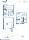 Blueprint of H Townhome Floor Plan, 2 Bedrooms and 2 Bathrooms at Camden Holly Springs Apartments in Houston, TX