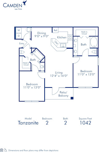 Blueprint of Tanzanite Floor Plan, 2 Bedrooms and 2 Bathrooms at Camden Lee Vista Apartments in Orlando, FL