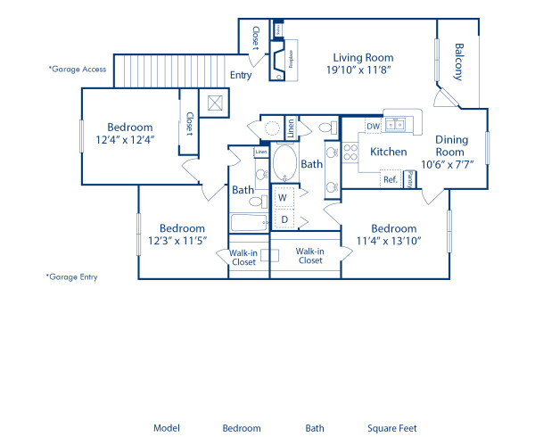 Blueprint of G Floor Plan, 3 Bedrooms and 2 Bathrooms at Camden Caley Apartments in Englewood, CO