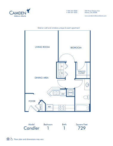 Blueprint of Candler Floor Plan, 1 Bedroom and 1 Bathroom at Camden Midtown Atlanta Apartments in Atlanta, GA