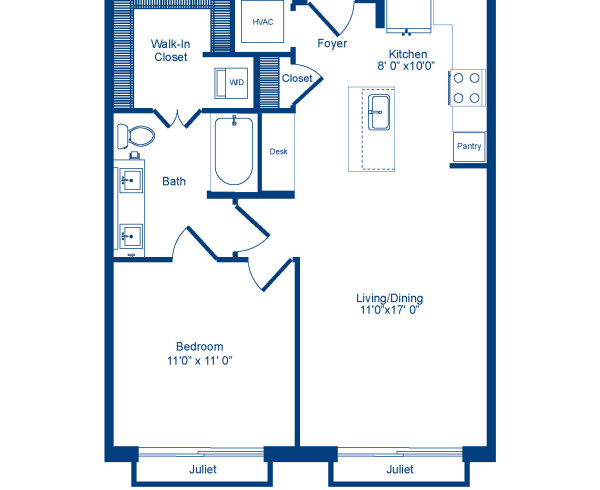 Camden Franklin Park apartments one bedroom floor plan A1.1