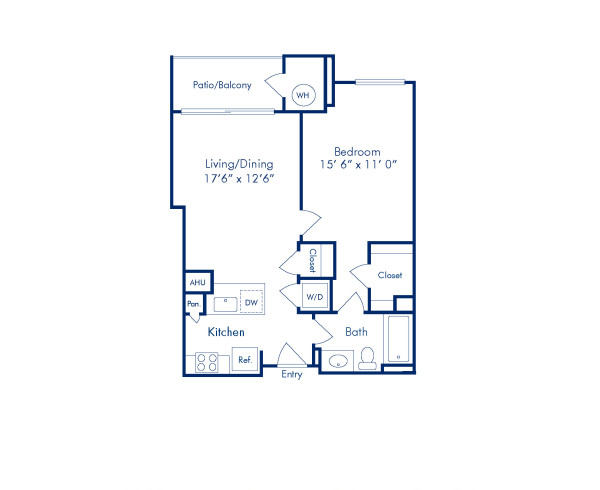 Blueprint of Rhodes Floor Plan, 1 Bedroom and 1 Bathroom at Camden Potomac Yard Apartments in Arlington, VA