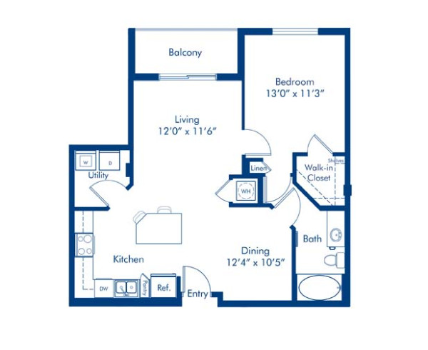 Blueprint of The C-1.2 Floor Plan, 1 Bedroom and 1 Bathroom at Camden Boca Raton Apartments in Boca Raton, FL