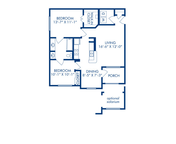 Blueprint of Reflection (Balcony) Floor Plan, 2 Bedrooms and 1 Bathroom at Camden Bay Apartments in Tampa, FL