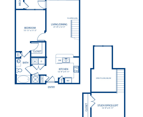 Blueprint of Brussels Floor Plan, 1 Bedroom and 1 Bathroom at Camden Dulles Station Apartments in Herndon, VA