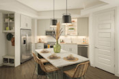 Kitchen with island and entry drop zone at Camden Gilbert apartment homes in Gilbert, AZ