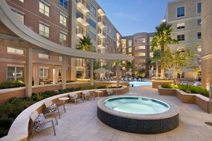 Pool and spa at dusk