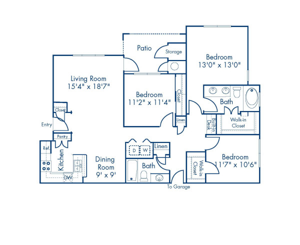   Blueprint of C3 Floor Plan, 3 Bedrooms and 2 Bathrooms at Camden Stoneleigh Apartments in Austin, TX