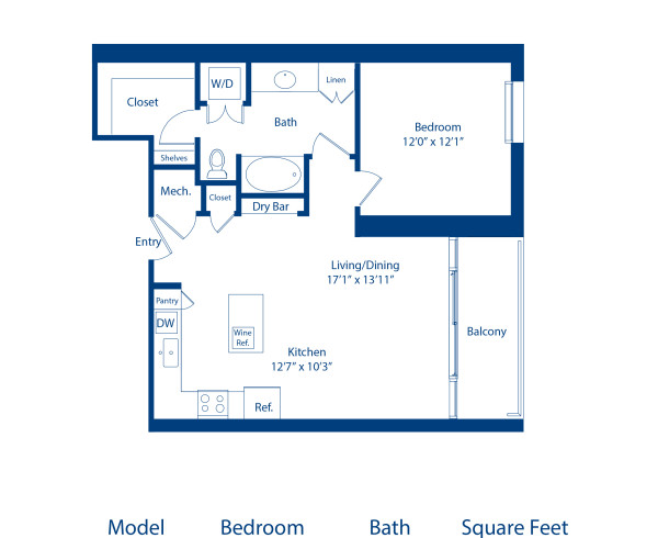 Camden Downtown Houston apartments one bedroom floor plan A4