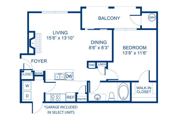 Blueprint of 1.1G Floor Plan, 1 Bedroom and 1 Bathroom at Camden Lansdowne Apartments in Lansdowne, VA