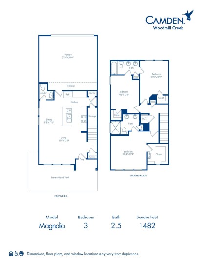 Blueprint of Magnolia Floor Plan, 3 Bedroom and 2.5 Bathroom Home at Camden Woodmill Creek in Spring, TX