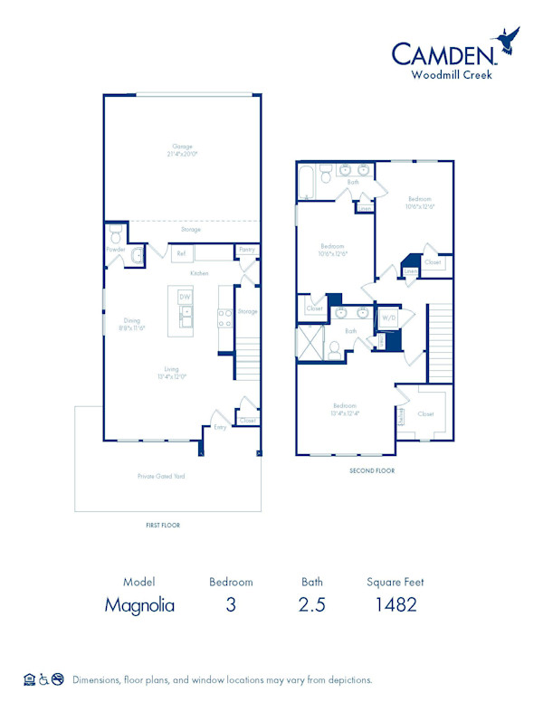 Blueprint of Magnolia Floor Plan, 3 Bedroom and 2.5 Bathroom Home at Camden Woodmill Creek in Spring, TX