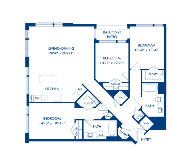 Blueprint of C1 Floor Plan, 3 Bedrooms and 2 Bathrooms at Camden Shady Grove Apartments in Rockville, MD