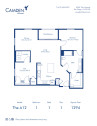 Camden Hillcrest apartments in San Diego, California one bedroom, one bath floor plan The A12