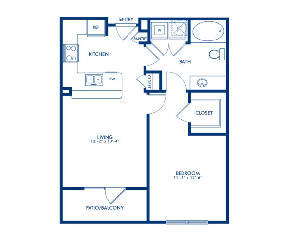 Blueprint of Elgin4 Floor Plan, 1 Bedroom and 1 Bathroom at Camden Travis Street Apartments in Houston, TX