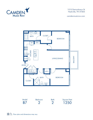 Blueprint of B7 Floor Plan, 2 Bedrooms and 2 Bathrooms at Camden Music Row Apartments in Nashville, TN