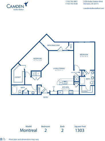 Blueprint of Montreal Floor Plan, 2 Bedrooms and 2 Bathrooms at Camden Dulles Station Apartments in Herndon, VA