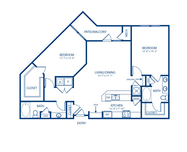Blueprint of Montreal Floor Plan, 2 Bedrooms and 2 Bathrooms at Camden Dulles Station Apartments in Herndon, VA