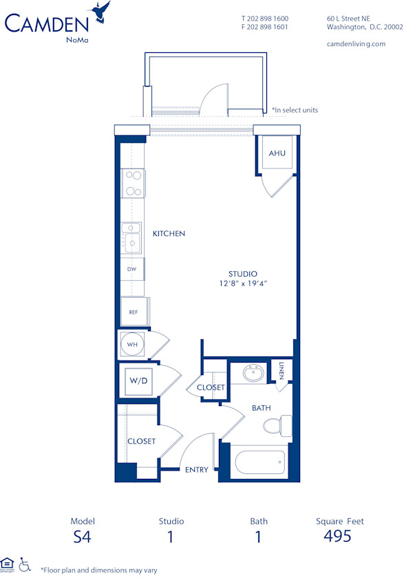 Blueprint of S4 Floor Plan, Studio with 1 Bathroom at Camden NoMa Apartments in Washington, DC