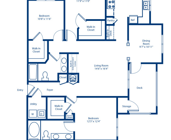 Blueprint of 3.2E Floor Plan, 3 Bedrooms and 2 Bathrooms at Camden Stonecrest Apartments in Charlotte, NC