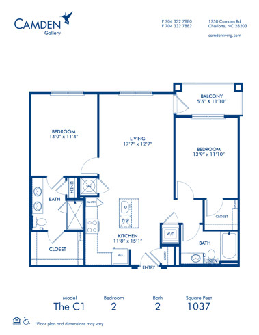  Blueprint of C1 Floor Plan, 2 Bedrooms and 2 Bathrooms at Camden Gallery Apartments in Charlotte, NC