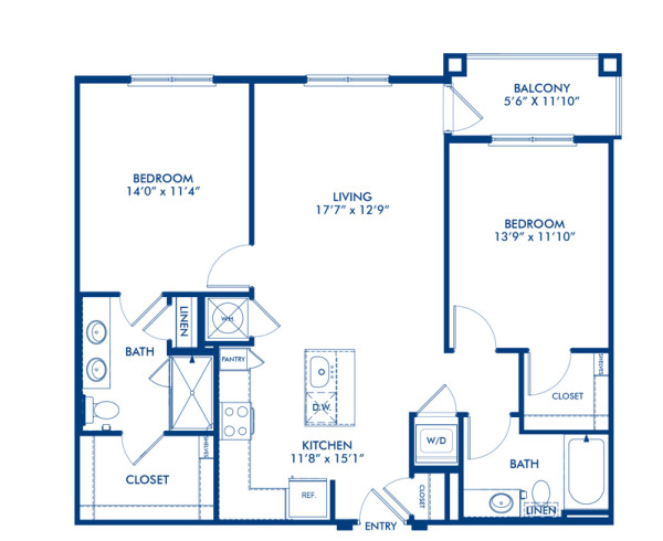  Blueprint of C1 Floor Plan, 2 Bedrooms and 2 Bathrooms at Camden Gallery Apartments in Charlotte, NC