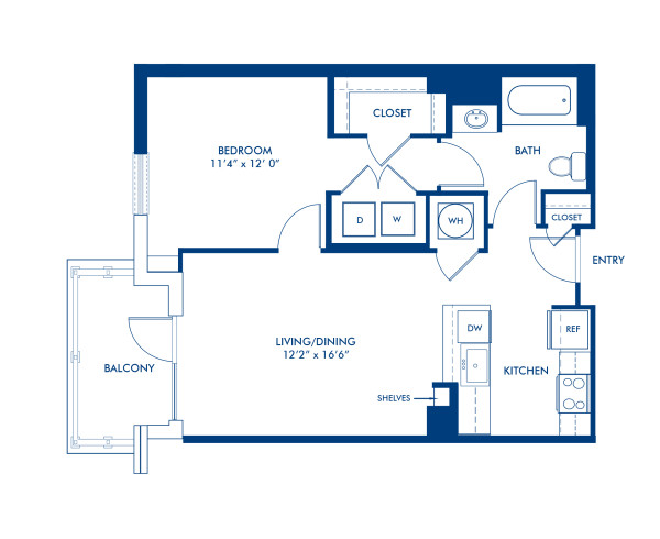 Blueprint of A19 Floor Plan, 1 Bedroom and 1 Bathroom at Camden South Capitol Apartments in Washington, DC