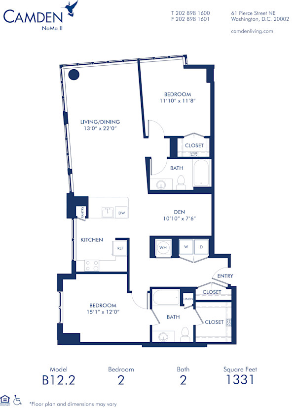 Blueprint of B12.2 Floor Plan, 2 Bedrooms and 2 Bathrooms at Camden NoMa II Apartments in Washington, DC
