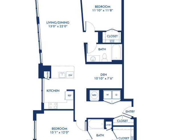 Blueprint of B12.2 Floor Plan, 2 Bedrooms and 2 Bathrooms at Camden NoMa II Apartments in Washington, DC