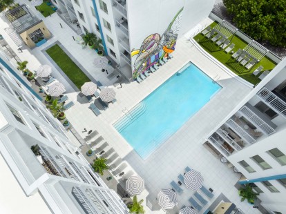 Pool deck at Camden Thornton Park Apartments in Orlando, Florida