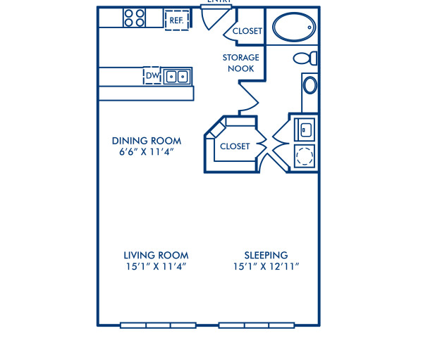 Blueprint of A3B - Loft Floor Plan, 1 Bedroom and 1 Bathroom at Camden Farmers Market Apartments in Dallas, TX