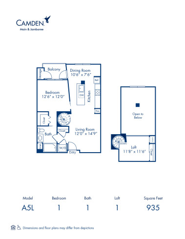 Blueprint of A5L Floor Plan, 1 Bedroom with 1 Bathroom and 1 Loft at Camden Main and Jamboree Apartments in Irvine, CA