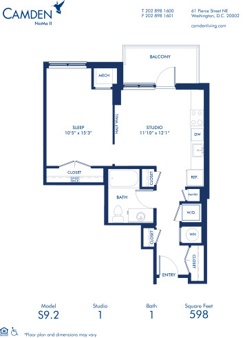 Blueprint of S9.2 Floor Plan, Studio with 1 Bathroom at Camden NoMa II Apartments in Washington, DC
