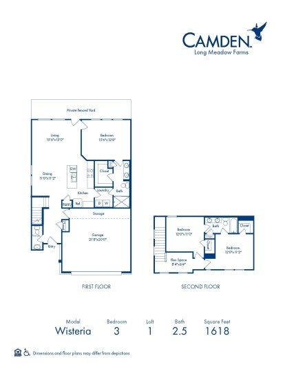 Camden Long Meadow Farms homes for rent in Richmond, TX three bedroom floor plan Wisteria