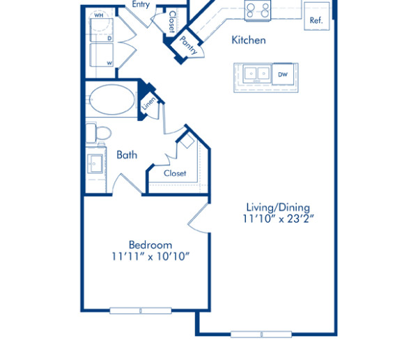 Blueprint of Copper Iris Floor Plan, 1 Bedroom and 1 Bathroom at Camden Lamar Heights Apartments in Austin, TX