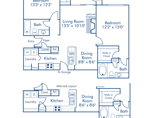 Blueprint of B4 Floor Plan, 2 Bedrooms and 2 Bathrooms at Camden Stoneleigh Apartments in Austin, TX