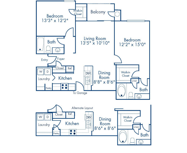 Blueprint of B4 Floor Plan, 2 Bedrooms and 2 Bathrooms at Camden Stoneleigh Apartments in Austin, TX