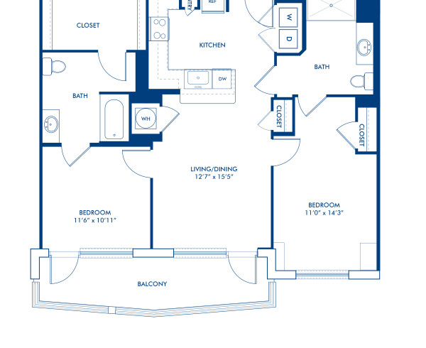 Blueprint of B3-A Floor Plan, 2 Bedrooms and 2 Bathrooms at Camden NoMa Apartments in Washington, DC