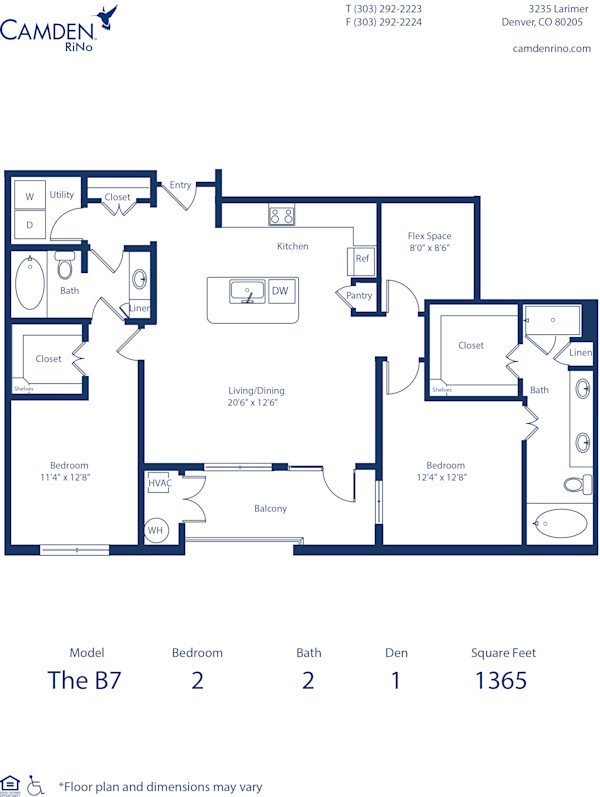 Blueprint of the B7 at Camden RiNo apartments in Denver, Colorado
